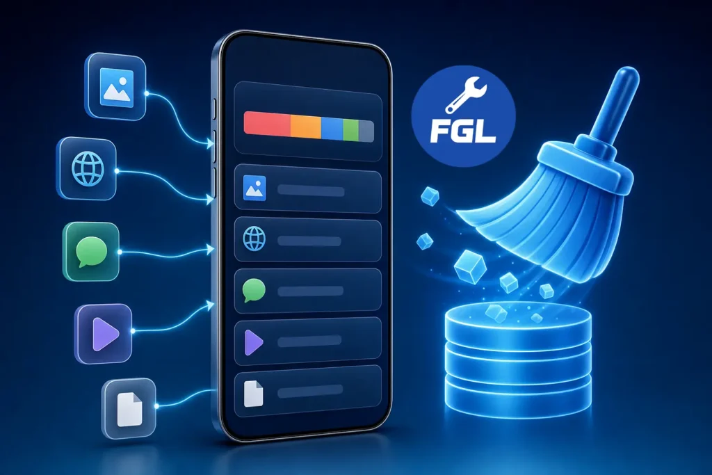 iPhone System Data and storage cleanup showing ways to free up iPhone storage.