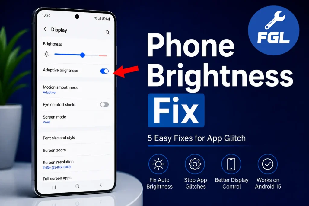 What is Adaptive and How is This Auto Phone Brightness Changing showing Adaptive Brightness toggle with red arrow pointing to it for automatic brightness fix guide