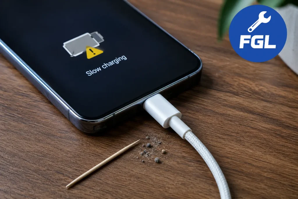 USB-C cable and charging port showing a fast charging issue