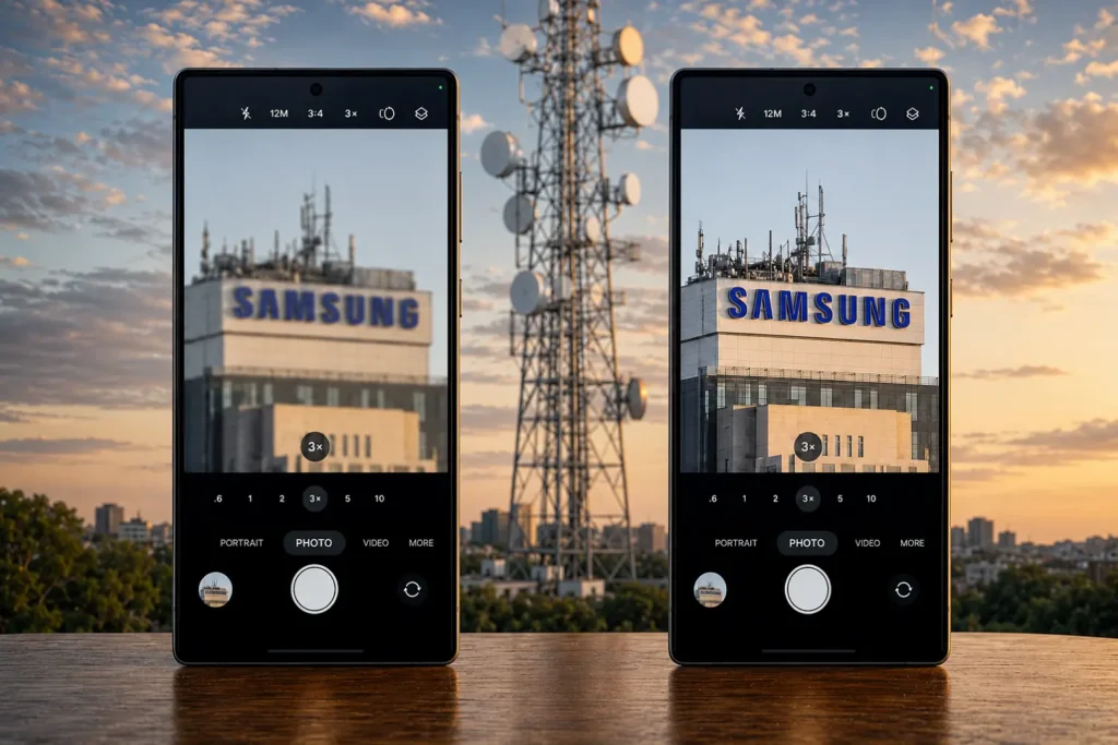 Samsung Galaxy S26 Ultra 3x zoom comparison showing blurry and sharp camera results.